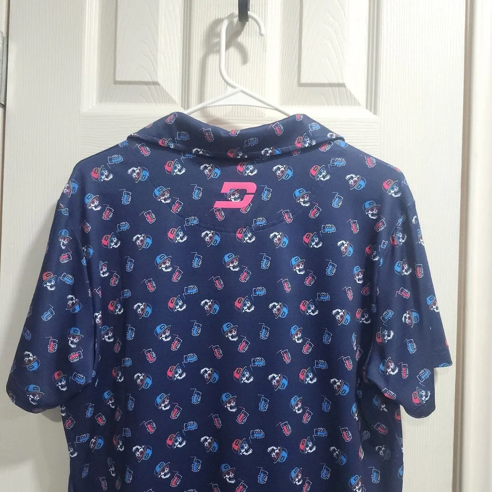 Druids Golf Polo‎ Shirt Men's S Navy Skull Print Performance Moisture Wicking